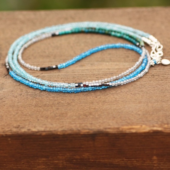 Labradorite, Chrysocolla Wrap Bracelet Convertible Necklace Sterling Silver 37" - Picture 2 of 7